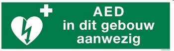 Sticker AED in dit gebouw aanwezig - 10x30cm